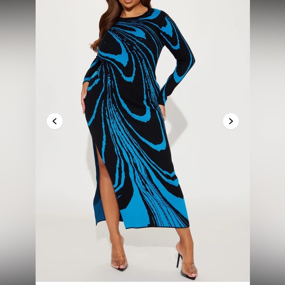 Chic Long Sleeve Blue and Black Dress - Picture 4 of 4